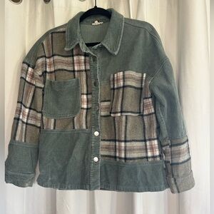 JODIFL Green and Plaid Flannel Corduroy Shacket FLAWED